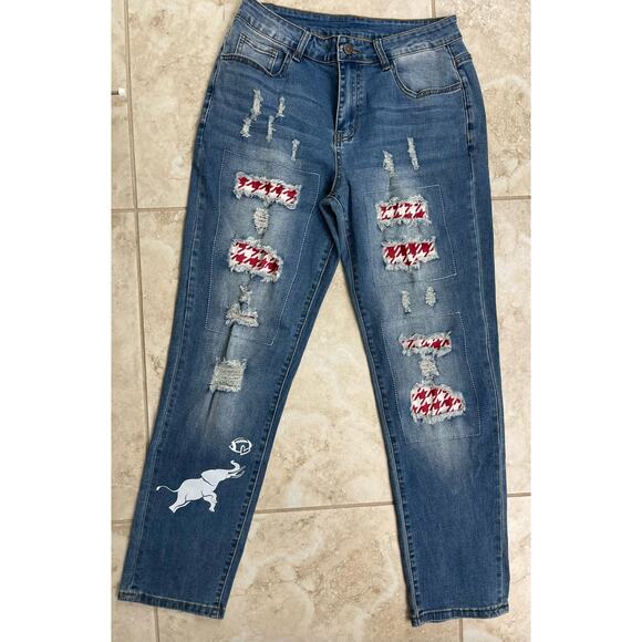 Alabama fans size 8 jeans the brand is jeanswear distressed patches - Picture 2 of 7